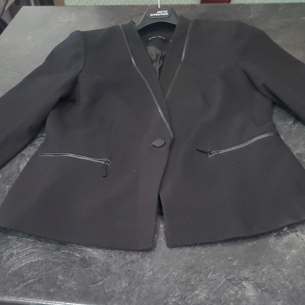 Ivanka Trump Black Blazer Size 8 Satin Trim Tailored Jacket